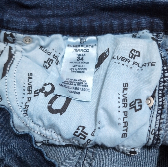 Silver Plate Men's Jeans Marco Regular Fit Slim Fit Dark Wash size 34 - Picture 7 of 12